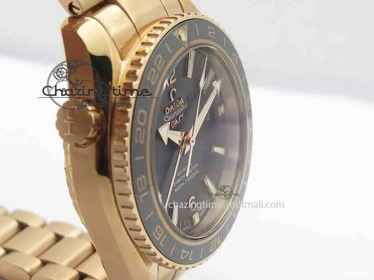 0305 Efficient Planet Ocean GMT 43.5mm RG V6F 1:1 Best Edition Black Dial On RG Bracelet A 8182